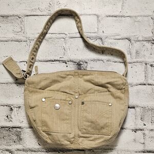 Vintage Levi’s Beige Canvas Shoulder Bag Floral Lined Denim Style Purse Y2K